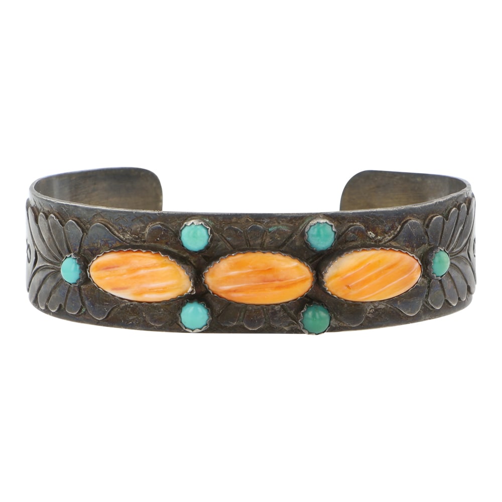 Navajo Turquoise & Spiny Oyster Cuff Bracelet (1 of 3)