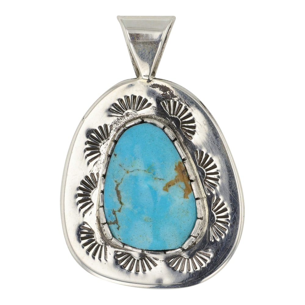 Wilson Padilla Navajo Turquoise Pendant: Sterling Silver | Genuine Turquoise | Wilson Padilla Navajo Turquoise Pendant | Navajo Native American Southwest Indian Jewelry | Good (no breaks or damages) | Approximate Weight:?10 Grams | Pendant: