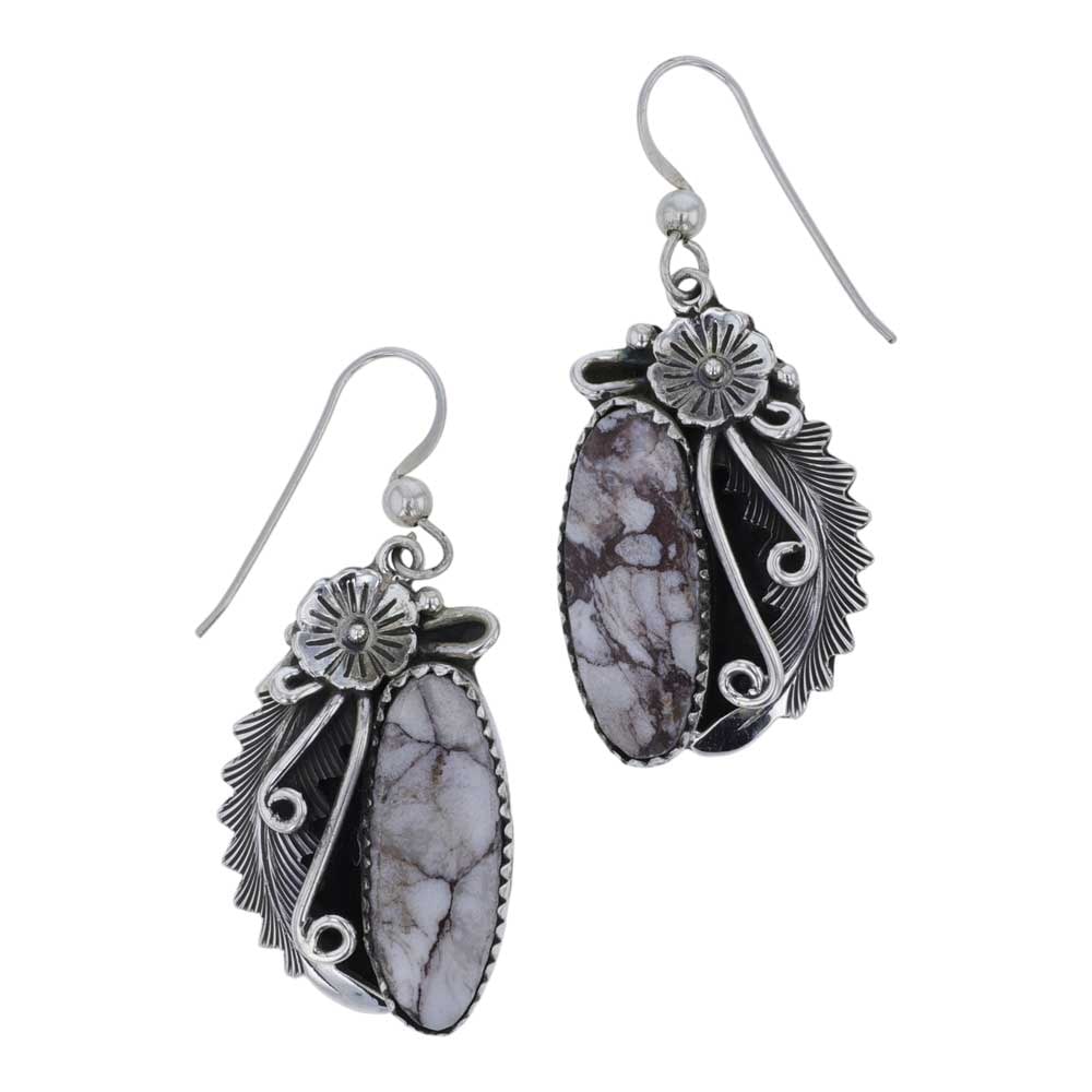 Peterson Johnson Navajo Wildhorse Earrings: Sterling Silver | Gneuine Wildhorse | Peterson Johnson Navajo Wildhorse Earrings | Navajo Native American Southwest Indian Jewelry | Good (no breaks or damages) | Approximate Weight:?12 Grams |