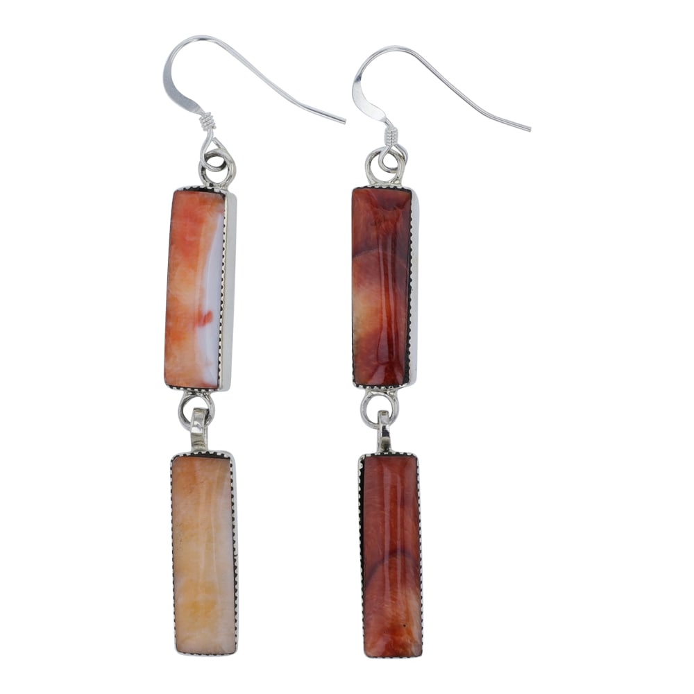 Rb Navajo Spiny Oyster Earrings: Sterling Silver | Genuine Spiny Oyster | Rb Navajo Spiny Oyster Earrings | Navajo Native American Southwest Indian Jewelry | Good (no breaks or damages) | Approximate Weight:?7 Grams | Earrings: 2" x