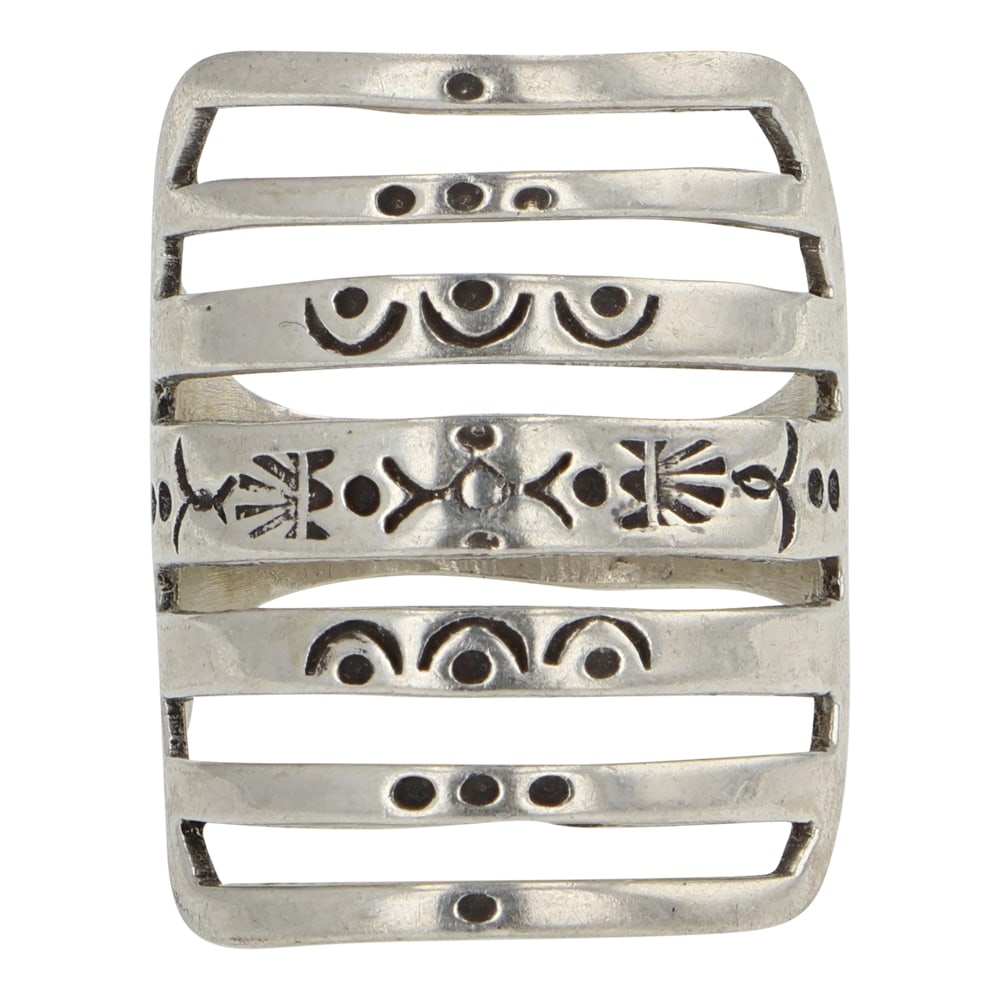 Vintage Navajo Ring: Sterling Silver | | Vintage Navajo Ring | Navajo Native American Southwest Indian Jewelry | Good (no breaks or damages) | Approximate Weight: 5 Grams | Ring: 7.5 size, .75" face width |