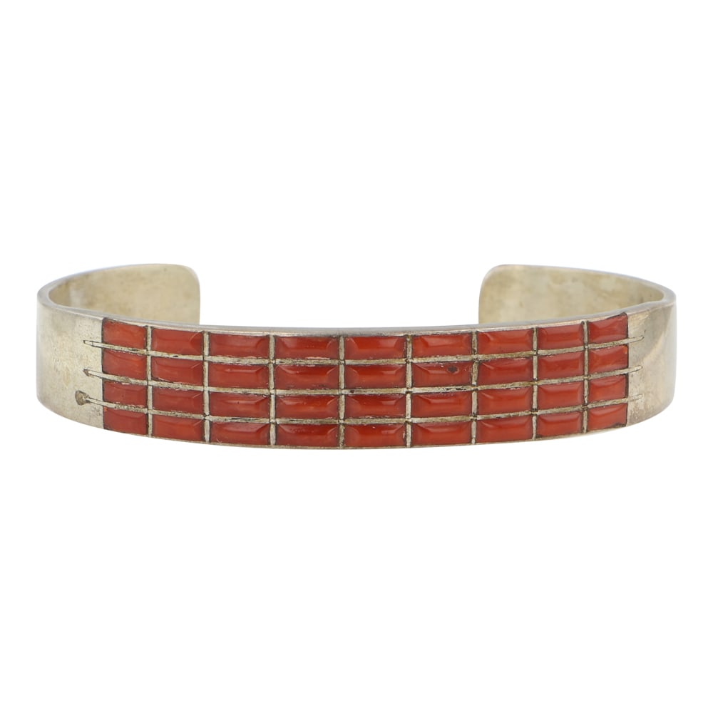Vintage Zuni Mediterranean Coral Inlay Bracelet (1 of 3)