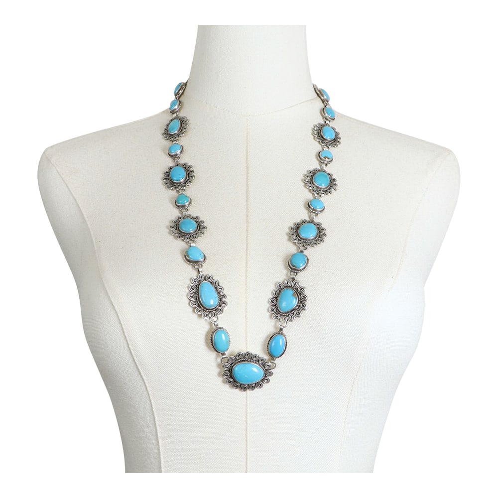 Randall Endito Navajo Lone Mountain Turquoise Long Intricate Necklace (1 of 3)