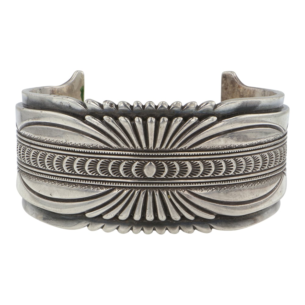 Ron Bedonie (1967-2024) Award winning Navajo Artist Large Heavy Fine Line Stamp-Work Cuff Bracelet (1 of 3)