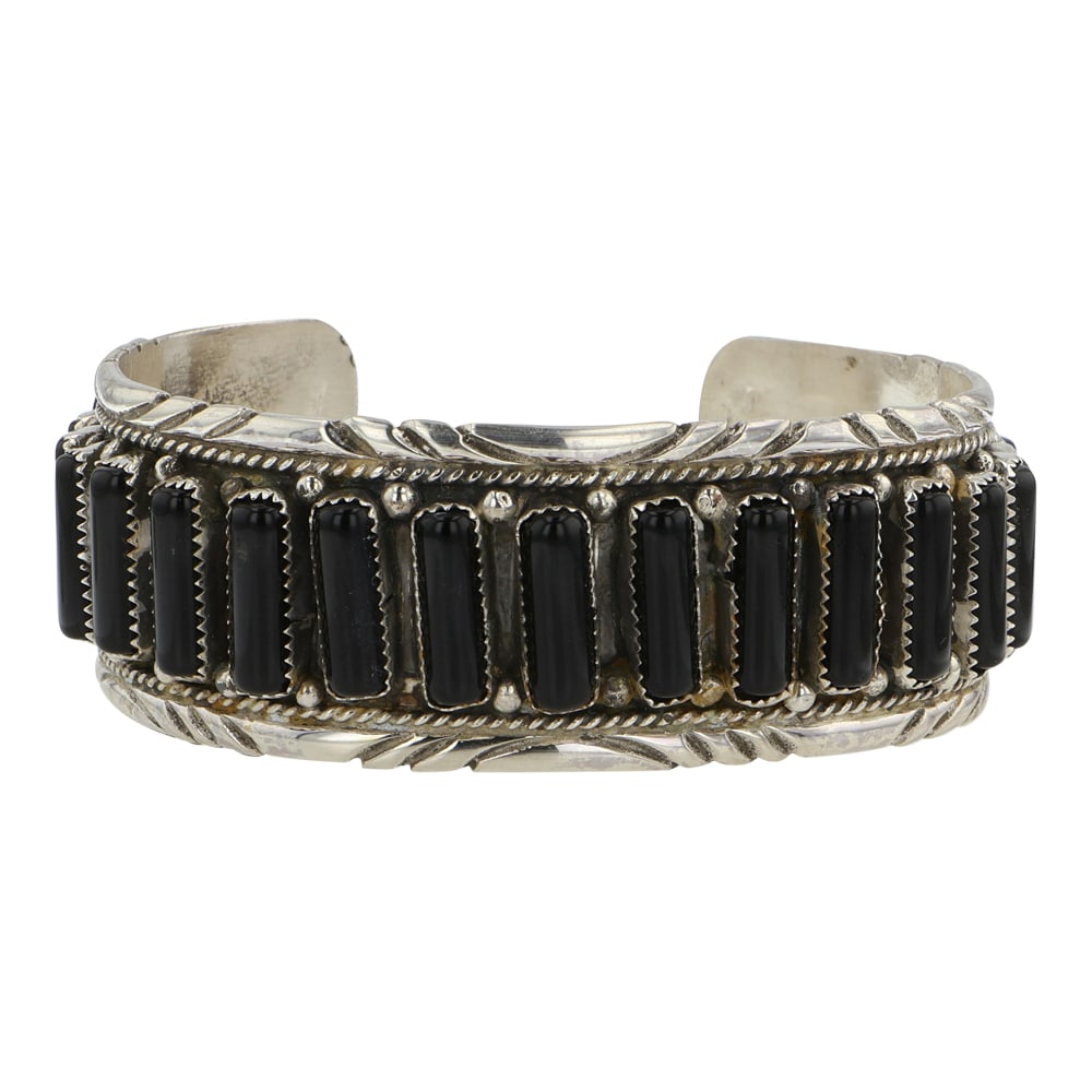Navajo Black Onyx Row Bracelet: Sterling Silver | Genuine Black Onyx | Navajo Black Onyx Row Bracelet | Navajo Native American Southwest Indian Jewelry | Good (no breaks or damages) | Approximate Weight: 43 Grams | Bracelet: 5.5" in