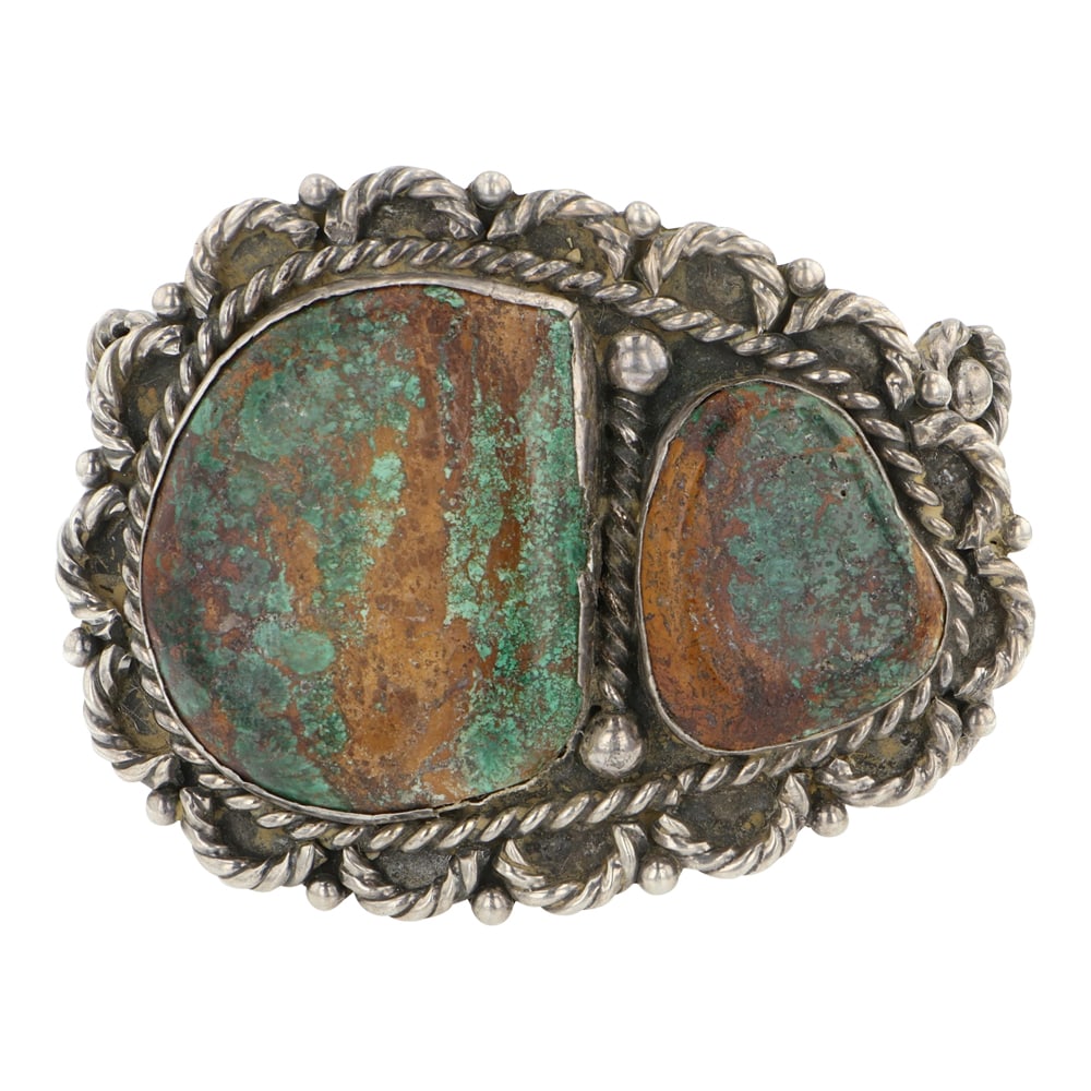 Vintage Navajo Nevada Turquoise Large Two Stone Bracelet (1 of 3)