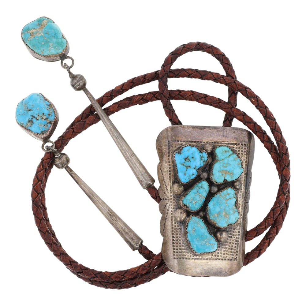 Vintage Navajo Kingman Turquoise Bolo Tie (1 of 3)