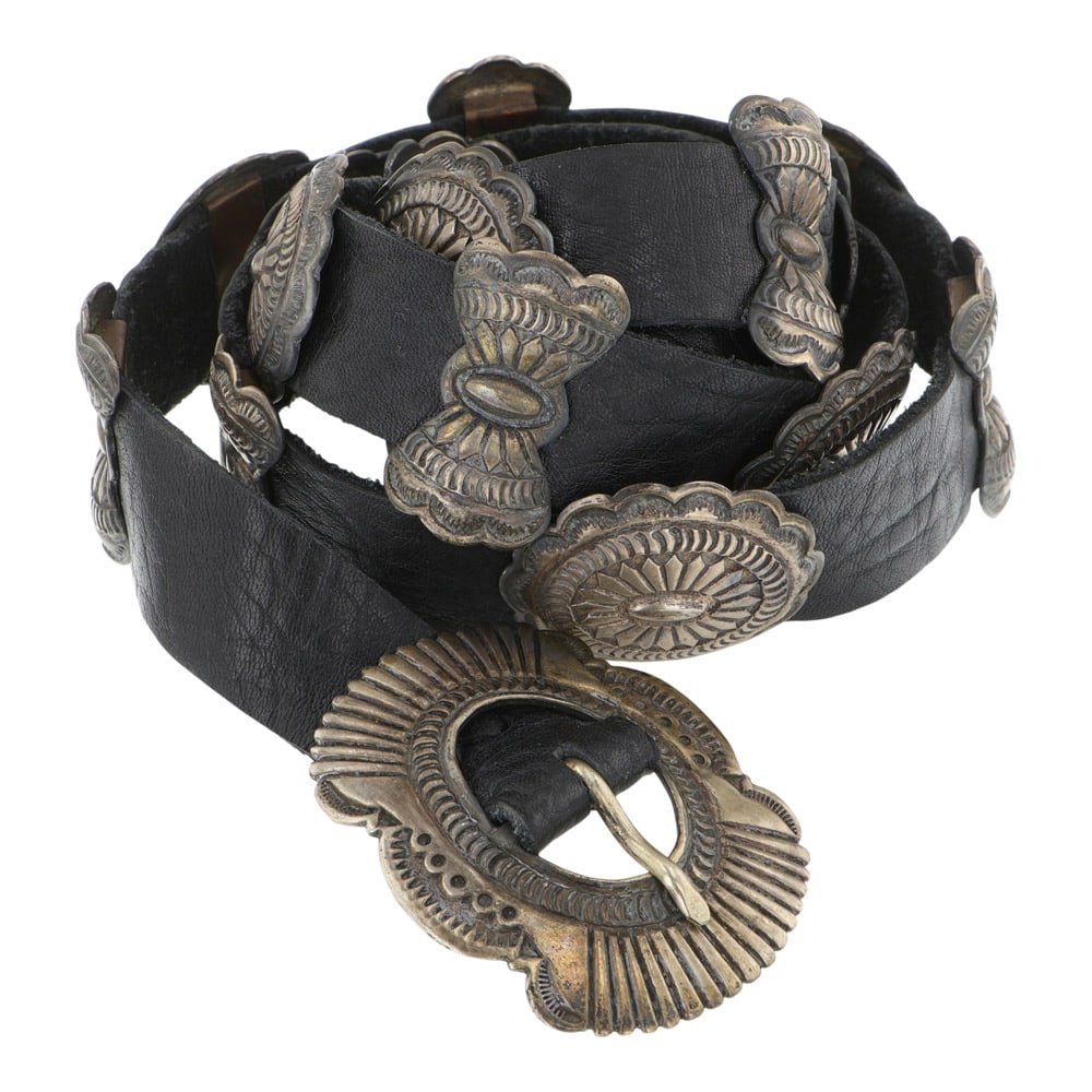 Randall Joe Tom Navajo Vintage Stamp-Work Concho Belt: Sterling Silver | | Randall Joe Tom Navajo Vintage Stamp-Work Concho Belt | Navajo Native American Southwest Indian Jewelry | Good (no breaks or damages) | Approximate Weight: 321 Grams | Belt: 48" le