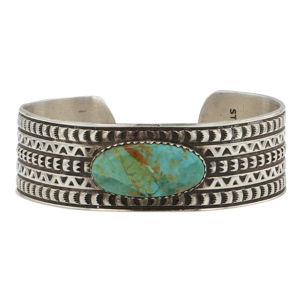 Navajo Nevada Turquoise Stamp Work Cudd Bracelet (1 of 3)