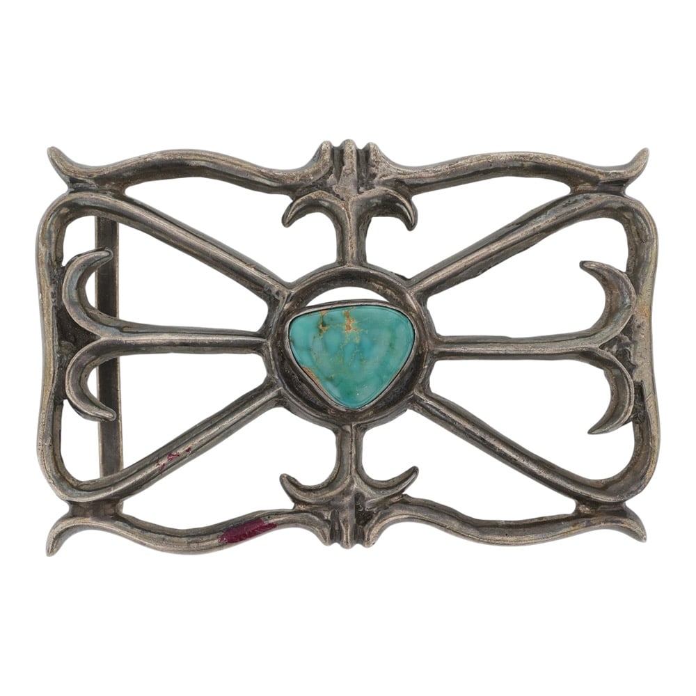 Vintage Navajo Fox Turquoise Sandcast Belt Buckle (1 of 2)