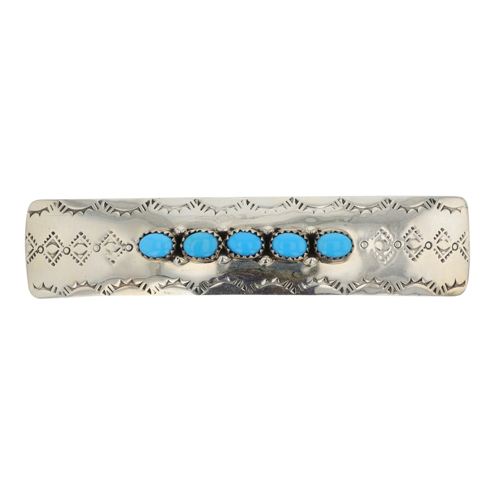 Navajo Kingman Turquoise Hair Barrette: Sterling Silver | Genuine Kingman Turquoise | Navajo Kingman Turquoise Hair Barrette | Navajo Native American Southwest Indian Jewelry | Good (no breaks or damages) | Approximate Weight: 16 Grams | Ha