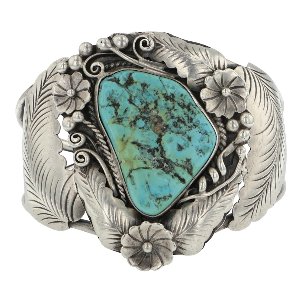 Morty Johnson Vintage Navajo Kingman Turquoise Bracelet: Sterling Silver | Genuine Kingman Turquoise | Morty Johnson Vintage Navajo Kingman Turquoise Bracelet | Navajo Native American Southwest Indian Jewelry | Good (no breaks or damages) | Approximate Weig