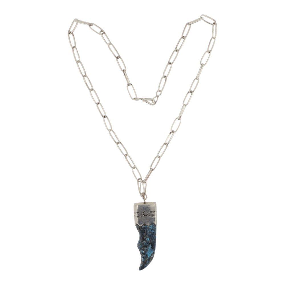 Navajo Nevada Turquoise Carved Claw Necklace: Sterling Silver | Genuine Nevada Turquoise | Navajo Nevada Turquoise Carved Claw Necklace | Navajo Native American Southwest Indian Jewelry | Good (no breaks or damages) | Approximate Weight: 16 Grams