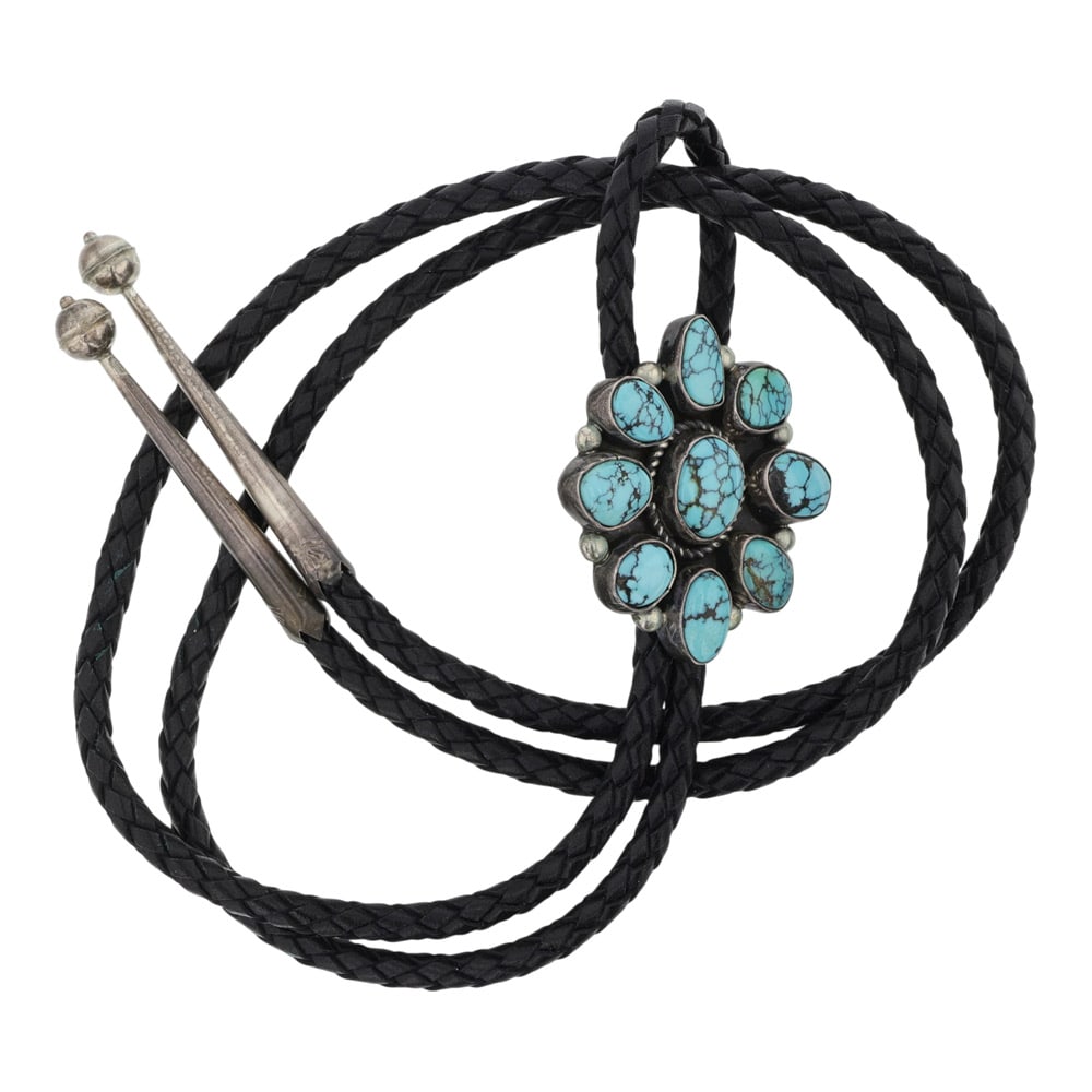 Vintage Navjao Spiderweb Turquoise Cluster Bolo Tie (1 of 3)