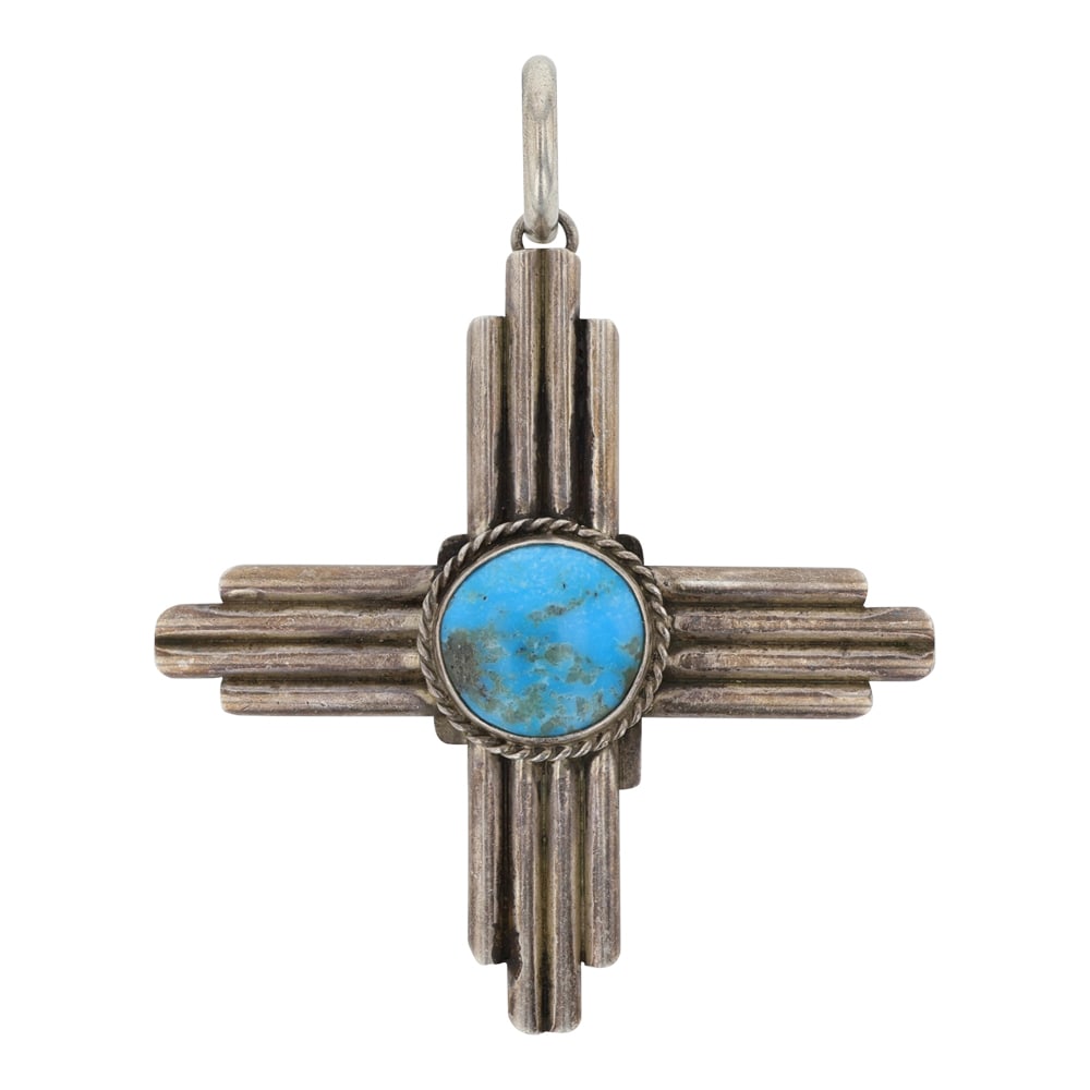 Robert Yellowhorse Navajo Blue Gem Turquoise Zia Symbol Pendant (1 of 2)