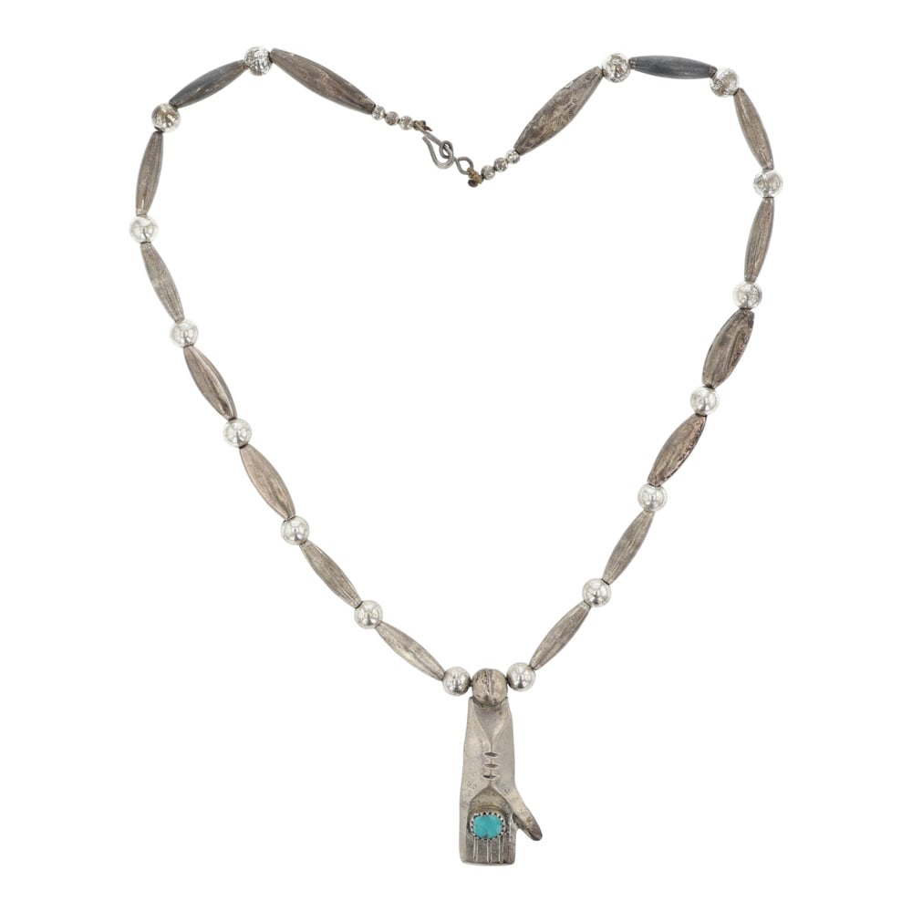 Vintage Navajo Kingman Turquoise Bench Beads Necklace: Sterling Silver | Genuine Kingman Turquoise | Vintage Navajo Kingman Turquoise Bench Beads Necklace | Navajo Native American Southwest Indian Jewelry | Good (no breaks or damages) | Approximate Weight