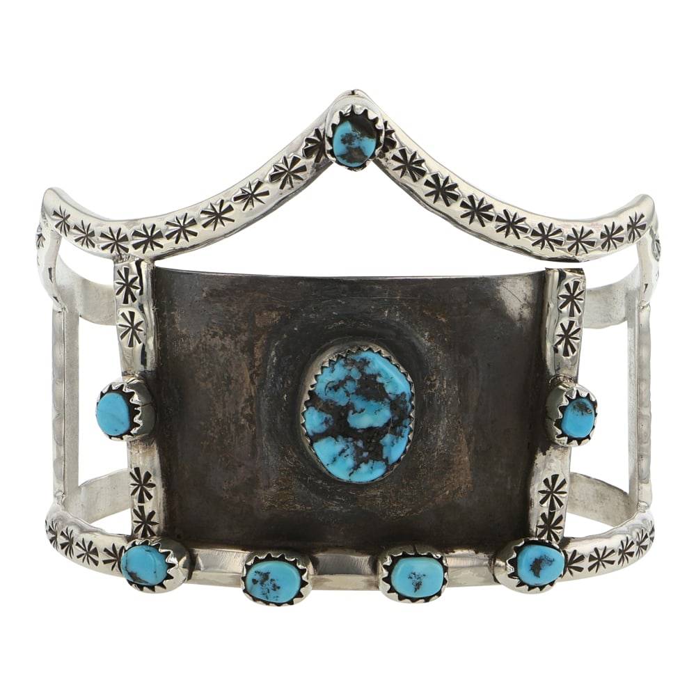 Navajo Kingman Turquoise Crown Design Bracelet (1 of 3)