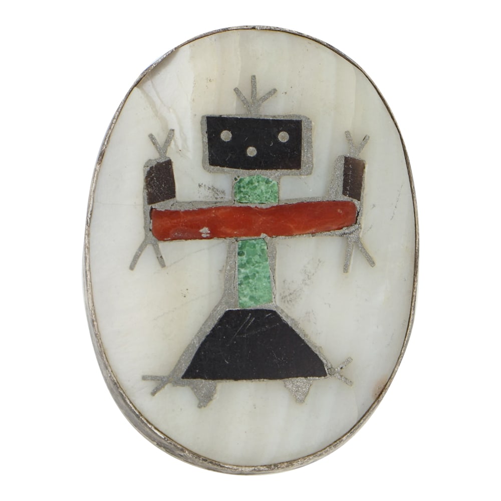 Vintage Zuni Turquoise Coral jet & Mother of Pearl Inlay Ring: Sterling Silver | Genuine Turquoise Coral Jet & Mother of Peral | Vintage Zuni Turquoise Coral jet & Mother of Pearl Inlay Ring | Zuni Native American Southwest Indian Jewelry | Good (no breaks or dam