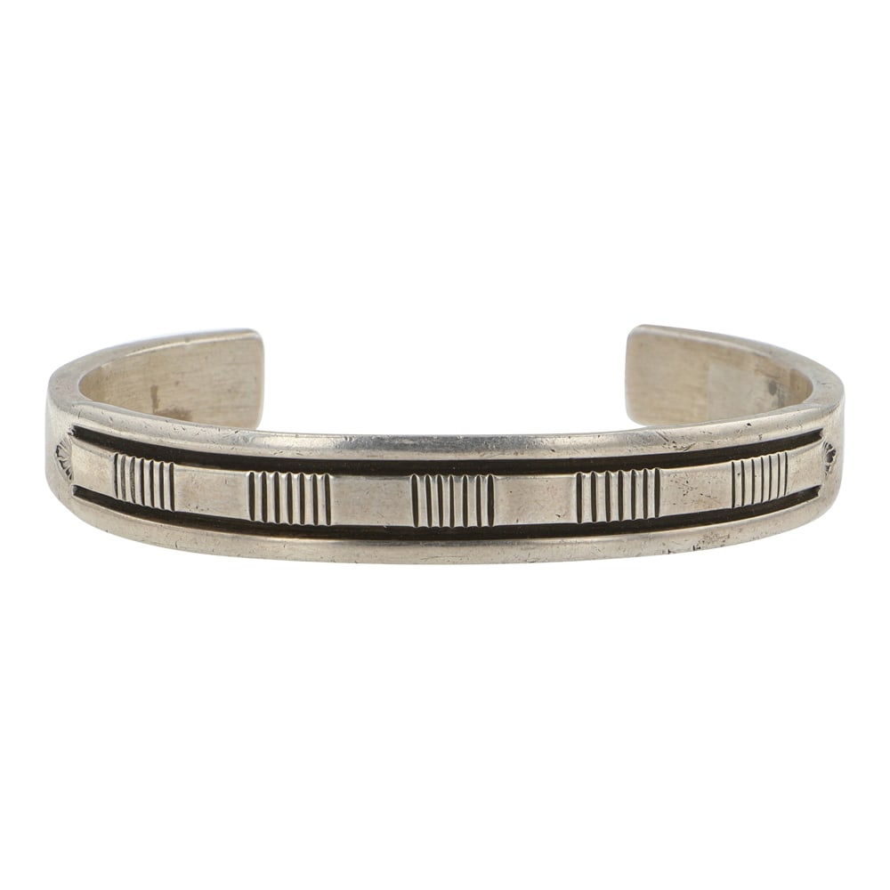 Bruce Morgan Navajo Heavy Plain Silver Stamp-Work Bracelet: Sterling Silver | | Bruce Morgan Navajo Heavy Plain Silver Stamp-Work Bracelet | Navajo Native American Southwest Indian Jewelry | Good (no breaks or damages) | Approximate Weight: 46 Grams | Bracelet