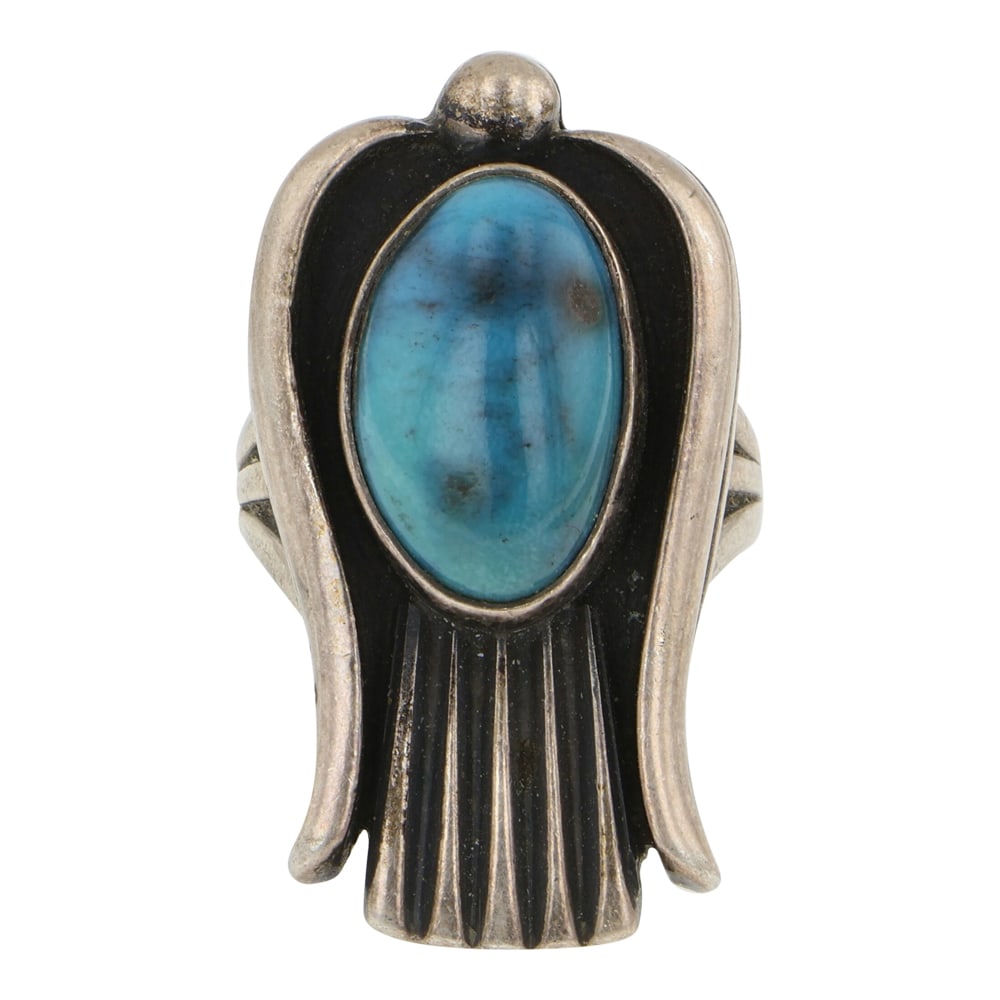 Vintage Navajo Blue Gem Turquoise Ring: Sterling Silver | Genuine Blue Gem Turquoise | Vintage Navajo Blue Gem Turquoise Ring | Navajo Native American Southwest Indian Jewelry | Good (no breaks or damages) | Approximate Weight: 18 Grams | R