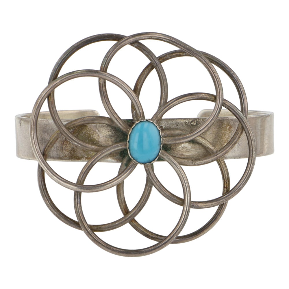 Navajo Kingman Turquoise Galaxy Bracelet: Sterling Silver | Genuine Kingman Turquoise | Navajo Kingman Turquoise Galaxy Bracelet | Navajo Native American Southwest Indian Jewelry | Good (no breaks or damages) | Approximate Weight: 29 Grams | 