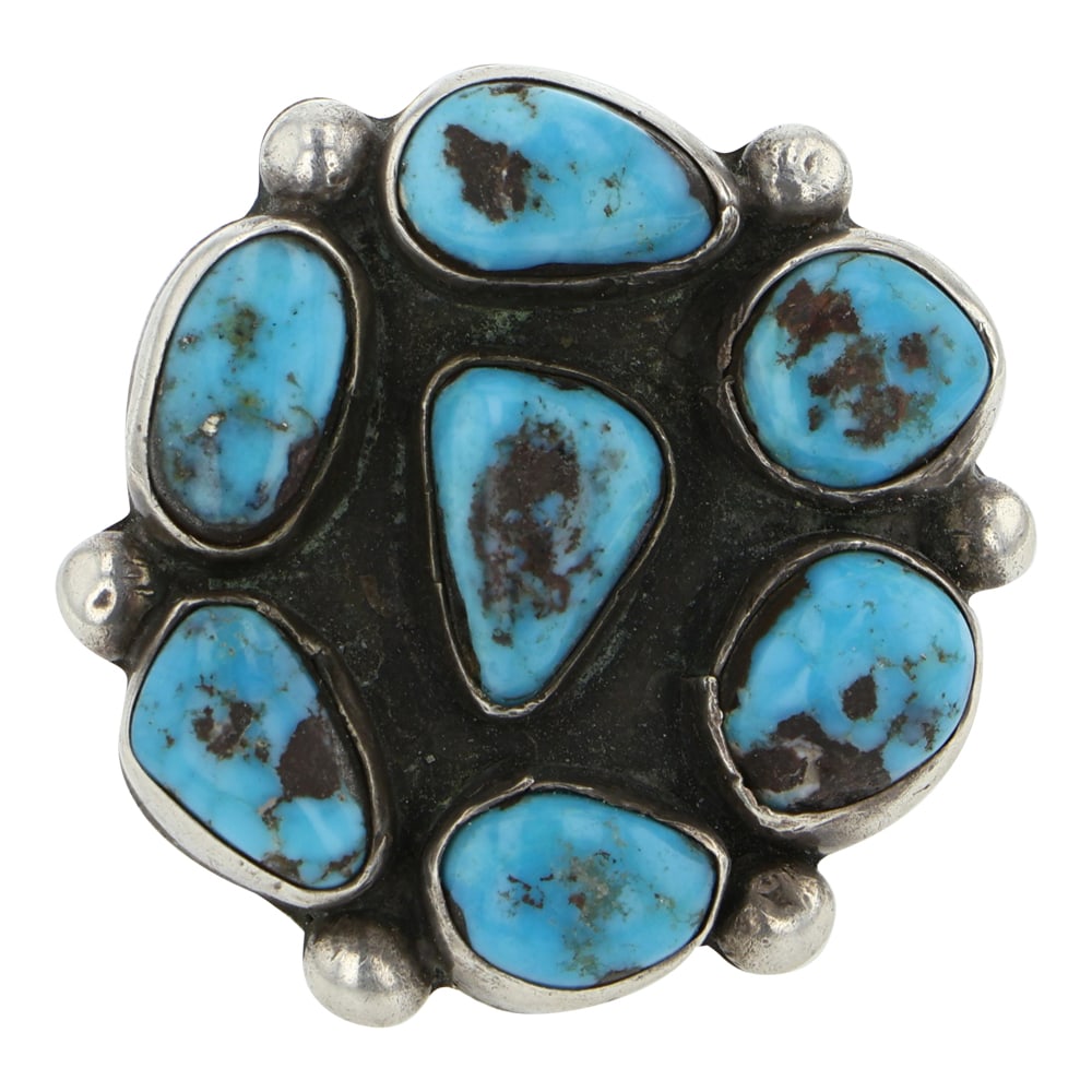 Vintage Navajo Ithaca Peak Turquoise Cluster Ring: Sterling Silver | Genuine Ithaca Peak Turquoise | Vintage Navajo Ithaca Peak Turquoise Cluster Ring | Navajo Native American Southwest Indian Jewelry | Good (no breaks or damages) | Approximate Weight