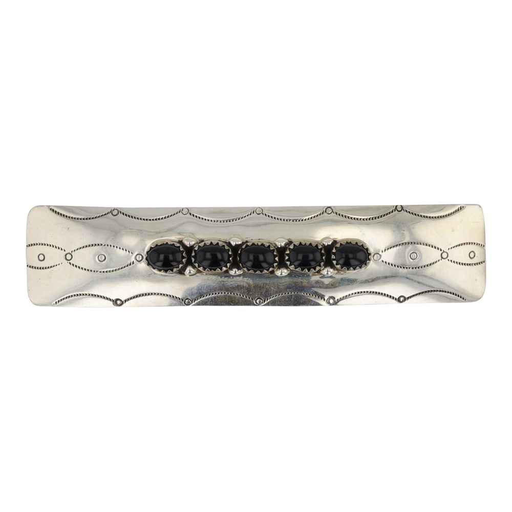 Navajo Black Onyx Hair Barrette: Sterling Silver | Genuine Black Onyx | Navajo Black Onyx Hair Barrette | Navajo Native American Southwest Indian Jewelry | Good (no breaks or damages) | Approximate Weight: 16 Grams | Hair Clip: 3.5" 