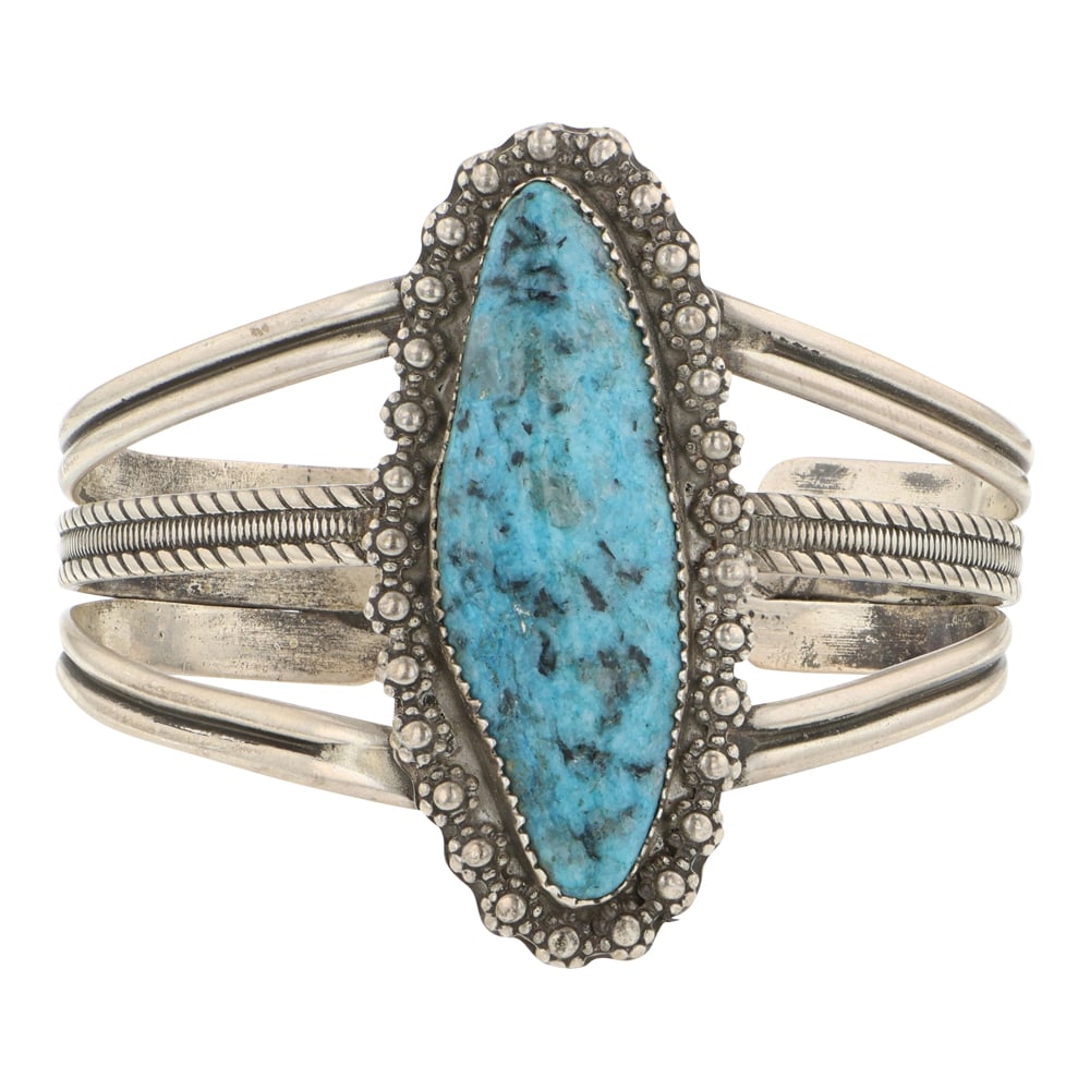Navajo Nacozari Turquoise Cuff Bracelet: Sterling Silver | Genuine Nacozari Turquoise | Navajo Nacozari Turquoise Cuff Bracelet | Navajo Native American Southwest Indian Jewelry | Good (no breaks or damages) | Approximate Weight: 41 Grams | 
