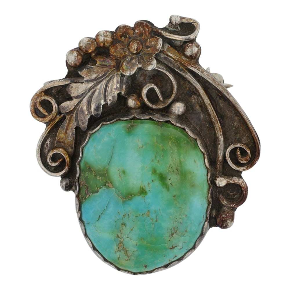 Vintage Navajo Nevada Turquoise Pin: Sterling Silver | Genuine Nevada Turquoise | Vintage Navajo Nevada Turquoise Pin | Navajo Native American Southwest Indian Jewelry | Good (no breaks or damages) | Approximate Weight: 8 Grams | Pin: 1.