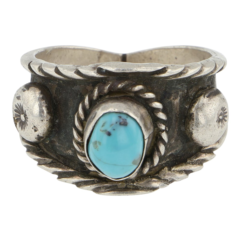 Vintage Navjao Kingman Turquoise Ring: Sterling Silver | Genuine Kingman Turquoise | Vintage Navjao Kingman Turquoise Ring | Navajo Native American Southwest Indian Jewelry | Good (no breaks or damages) | Approximate Weight: 10 Grams | Rin