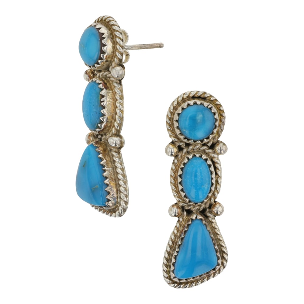 Navajo Blue Ridge Turquoise Earrings: Sterling Silver | Genuine Blue Ridge Turquoise | Navajo Blue Ridge Turquoise Earrings | Navajo Native American Southwest Indian Jewelry | Good (no breaks or damages) | Approximate Weight: 7 Grams | Ea