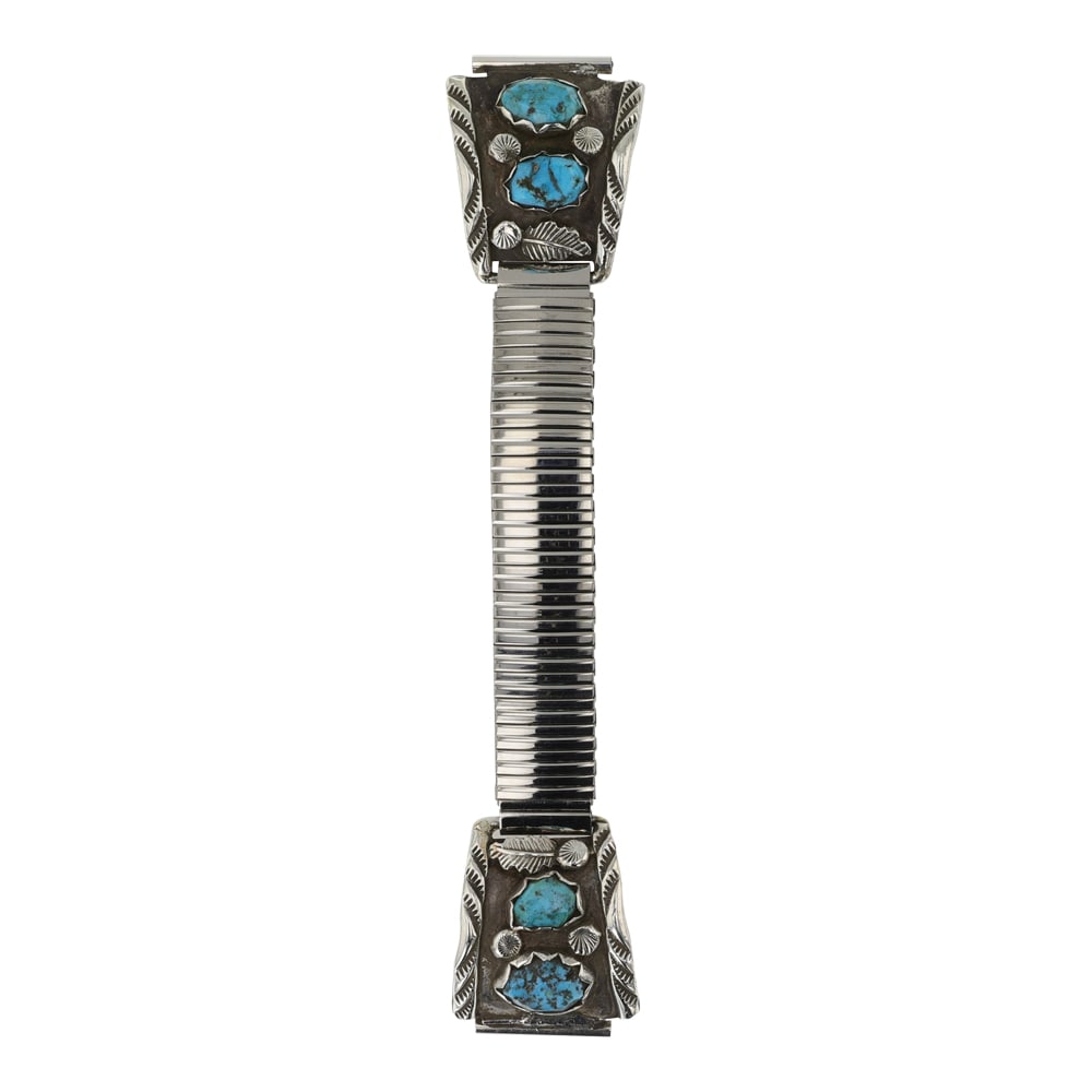 Navajo Kingman Turquoise Watch Bracelet: Sterling Silver | Genuine Kingman Turquoise | Navajo Kingman Turquoise Watch Bracelet | Navajo Native American Southwest Indian Jewelry | Good (no breaks or damages) | Approximate Weight: 45 Grams | W