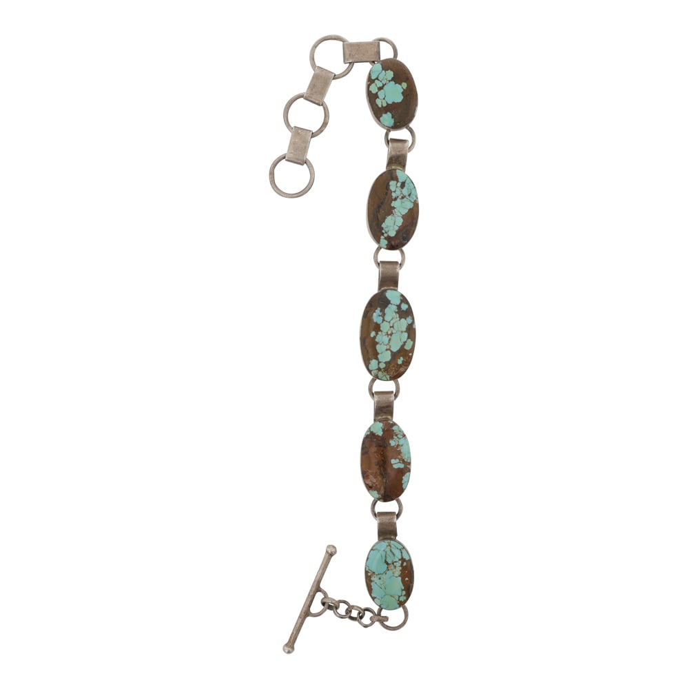 Navajo Number Eight Turquoise Link Bracelet: Sterling Silver | Genuine Number Eight Turquoise | Navajo Number Eight Turquoise Link Bracelet | Navajo Native American Southwest Indian Jewelry | Good (no breaks or damages) | Approximate Weight: 16 