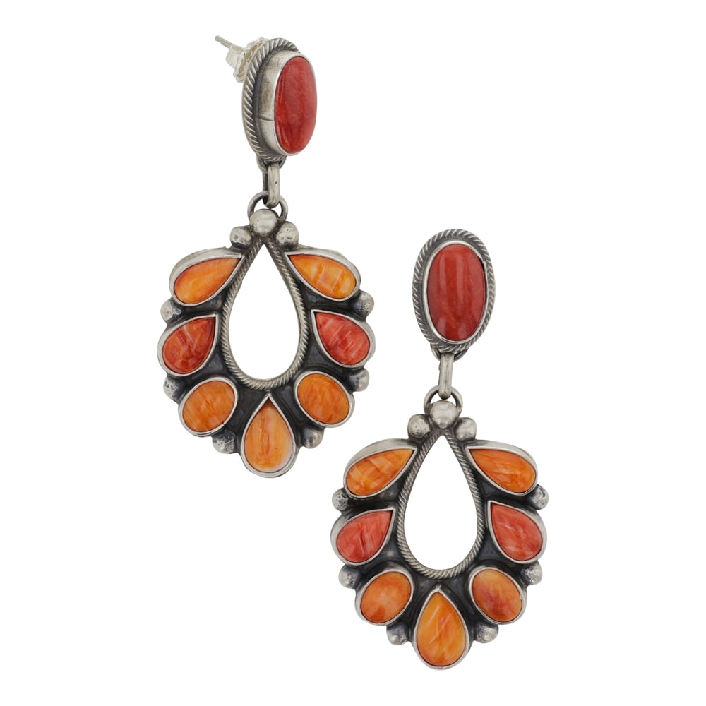 Veronica Lee Navajo Spiny Oyster Earrings: Sterling Silver | Genuine Spiny Oyster | Veronica Lee Navajo Spiny Oyster Earrings | Navajo Native American Southwest Indian Jewelry | Good (no breaks or damages) | Approximate Weight: 24 Grams | Earr