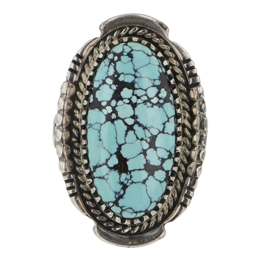 Vintage Navajo Spiderweb Turquoise Ring: Sterling Silver | Genuine Turquoise | Vintage Navajo Spiderweb Turquoise Ring | Navajo Native American Southwest Indian Jewelry | Good (no breaks or damages) | Approximate Weight: 10 Grams | Ring: 7 s