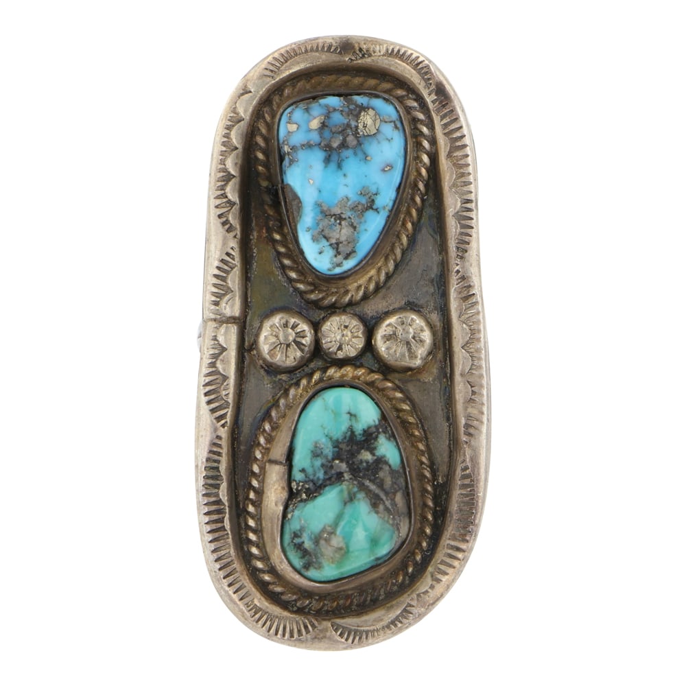 Vintage Navajo Ithaca Peak Turquoise Two Stone Ring (1 of 3)
