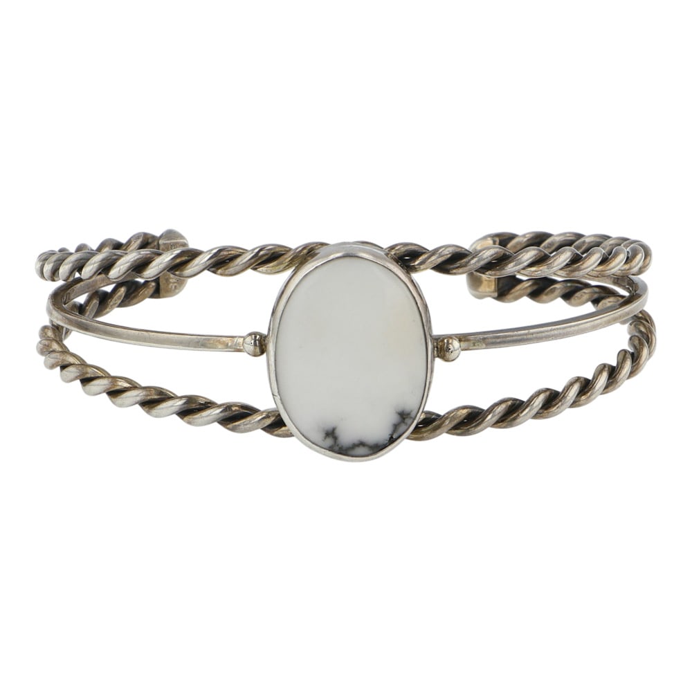Navajo Magnesite Cuff Bracelet: Sterling Silver | Magnesite | Navajo Magnesite Cuff Bracelet | Navajo Native American Southwest Indian Jewelry | Good (no breaks or damages) | Approximate Weight: 21 Grams | Bracelet: 5" inner, 1" gap