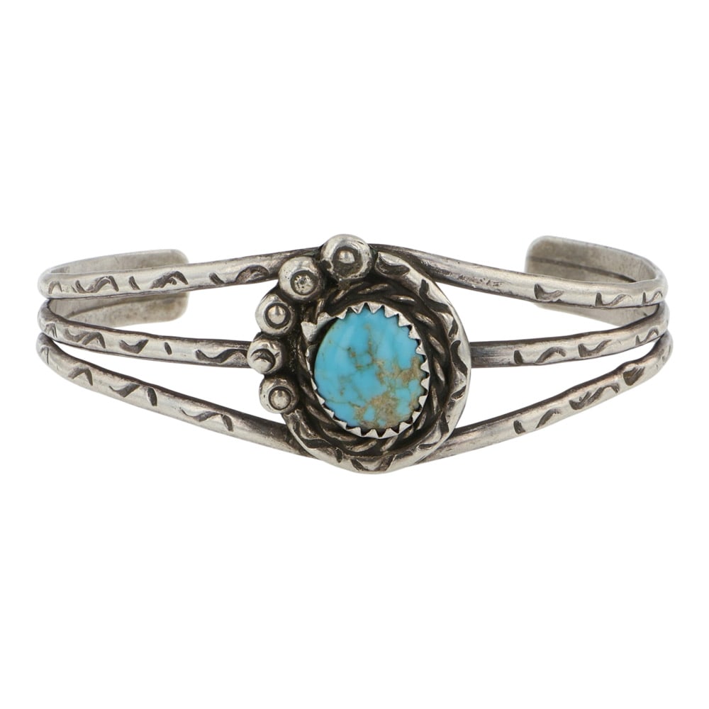 Vintage Navajo Blue Ridge Turquoise Bracelet: Sterling Silver | Genuine Blue Ridge Turquoise | Vintage Navajo Blue Ridge Turquoise Bracelet | Navajo Native American Southwest Indian Jewelry | Good (no breaks or damages) | Approximate Weight: 16 G