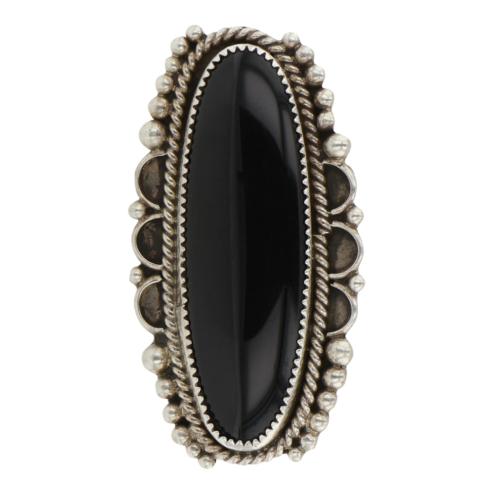 Vintage Navajo Black Onyx Ring: Sterling Silver | Genuine Black Onyx | Vintage Navajo Black Onyx Ring | Navajo Native American Southwest Indian Jewelry | Good (no breaks or damages) | Approximate Weight: 24 Grams | Ring: 7.5 size, 2