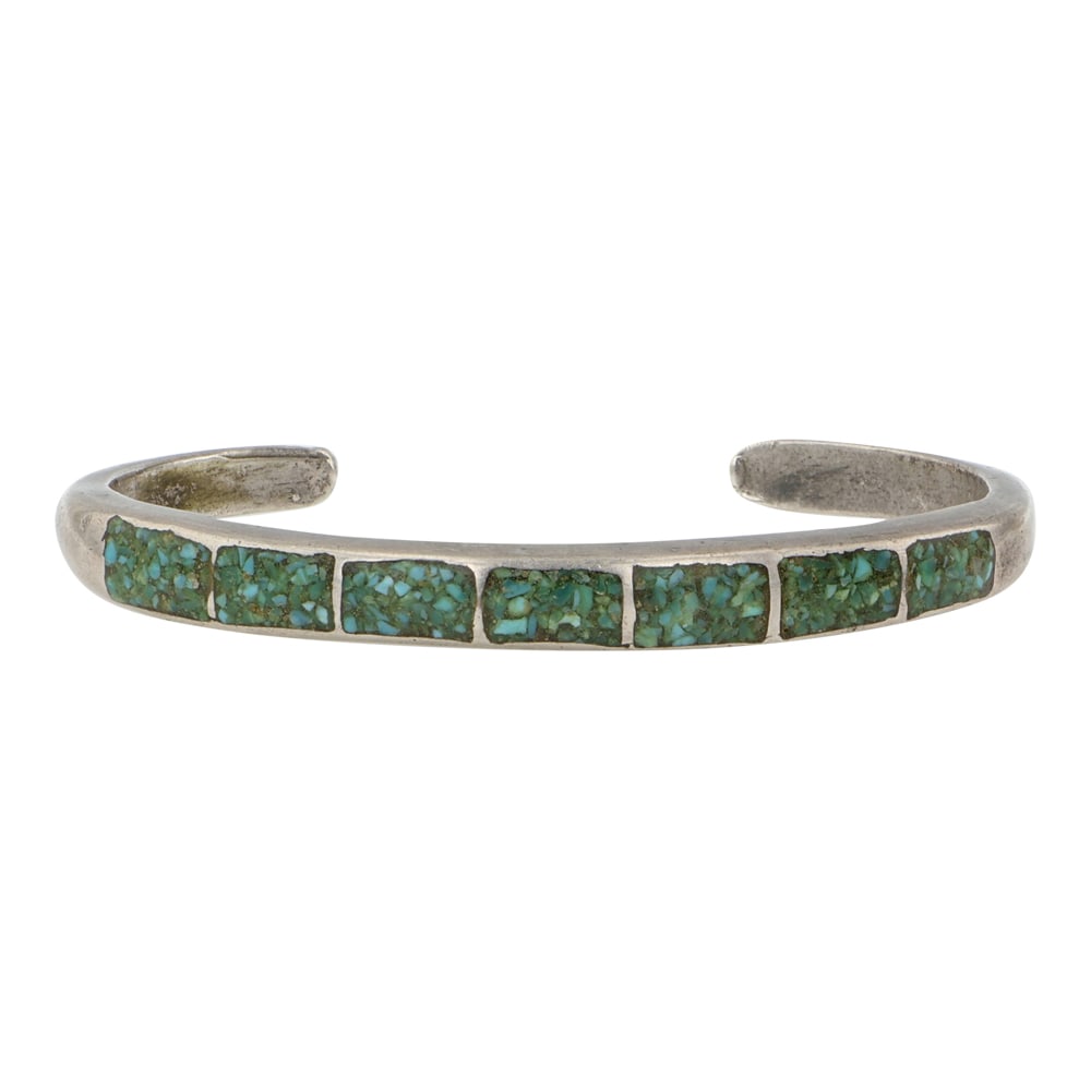 Vintage Navjao Turquoise Chip Inlay Bracelet: Sterling Silver | Genuine Turquoise | Vintage Navjao Turquoise Chip Inlay Bracelet | Navajo Native American Southwest Indian Jewelry | Good (no breaks or damages) | Approximate Weight: 19 Grams | Brac