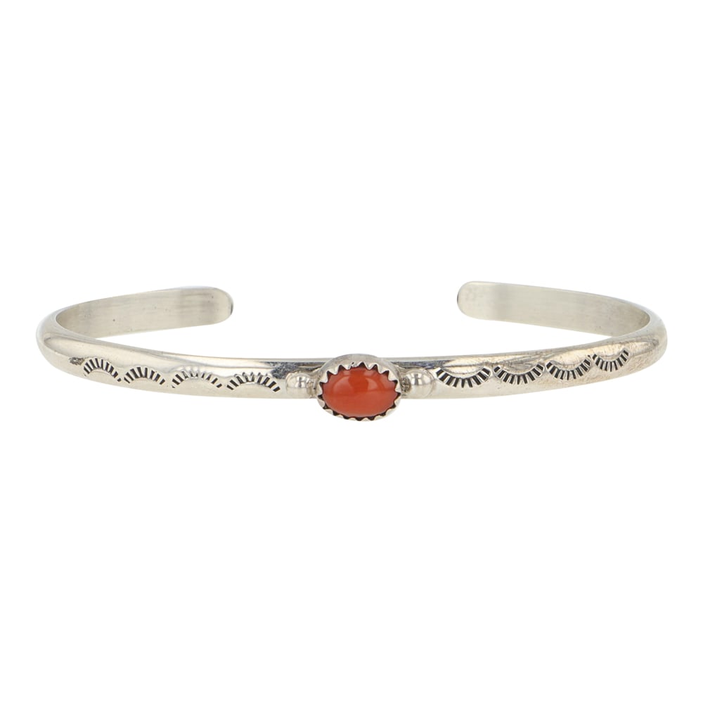 Navajo Mediterranean Coral Bracelet: Sterling Silver | Genuine Mediterranean Coral | Navajo Mediterranean Coral Bracelet | Navajo Native American Southwest Indian Jewelry | Good (no breaks or damages) | Approximate Weight: 10 Grams | Bra