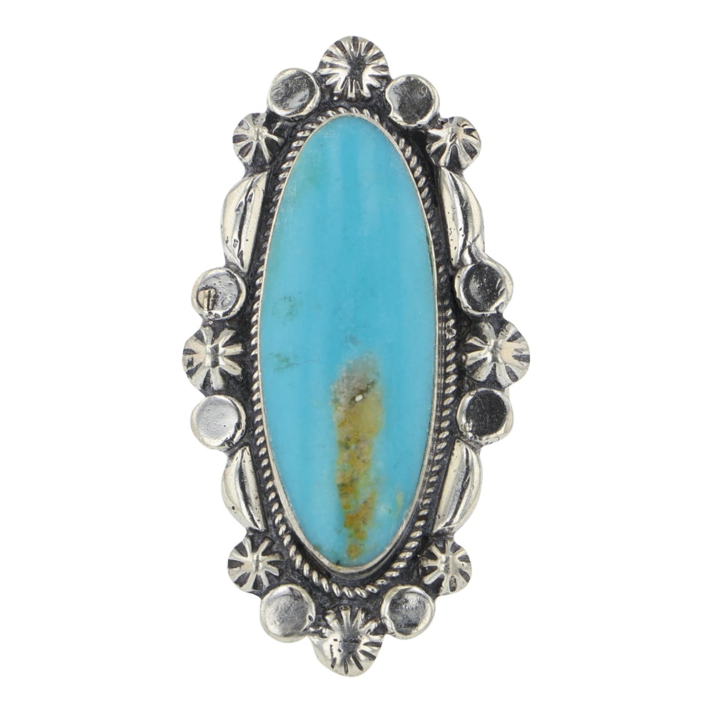 RB Navajo Campitos Turquoise Ring: Sterling Silver | Genuine Campitos Turquoise | RB Navajo Campitos Turquoise Ring | Navajo Native American Southwest Indian Jewelry | Good (no breaks or damages) | Approximate Weight: 15 Grams | Ring: 
