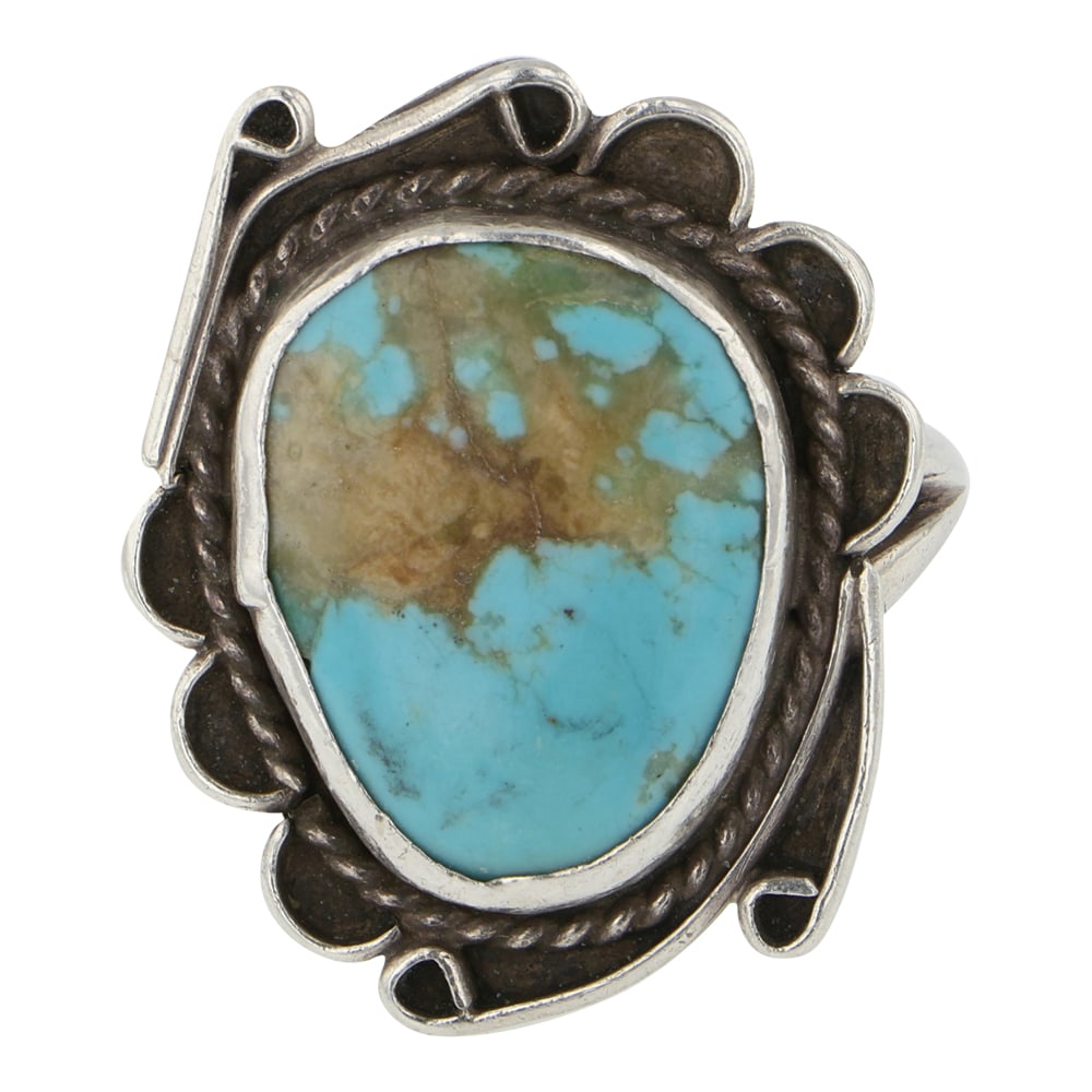 Navajo Campitos Turquoise Ring: Sterling Silver | Genuine Campitos Turquoise | Navajo Campitos Turquoise Ring | Navajo Native American Southwest Indian Jewelry | Good (no breaks or damages) | Approximate Weight: 11 Grams | Ring: 12 