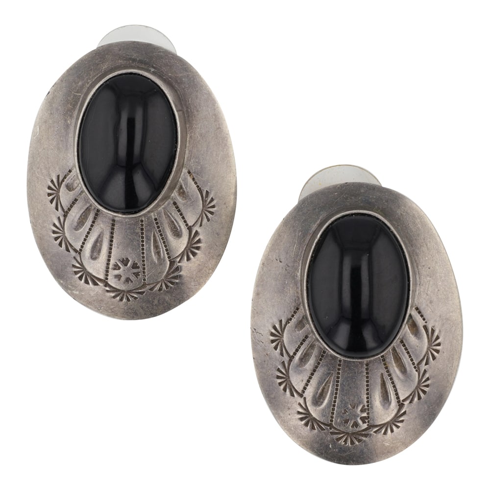 Vintage Navajo Black Onyx Earrings: Sterling Silver | Genuine Black Onyx | Vintage Navajo Black Onyx Earrings | Navajo Native American Southwest Indian Jewelry | Good (no breaks or damages) | Approximate Weight: 12 Grams | Earrings: 1.5