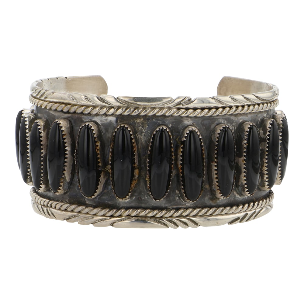 Navajo Black Onyx Row Bracelet: Sterling Silver | Genuine Black Onyx | Navajo Black Onyx Row Bracelet | Navajo Native American Southwest Indian Jewelry | Good (no breaks or damages) | Approximate Weight: 48 Grams | Bracelet: 5.5" in