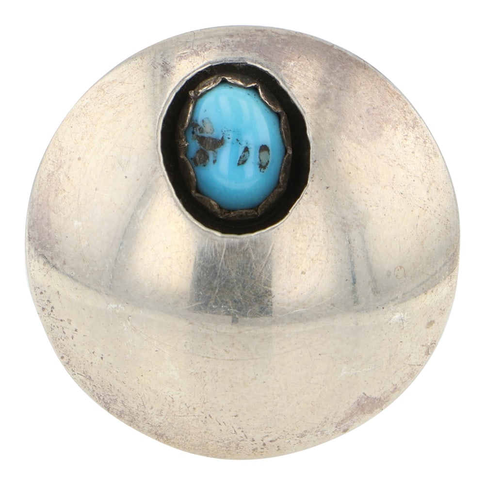 Vintage Navajo Kingman Turquoise Shadowbox Ring: Sterling Silver | Gneuine Kingman Turquoise | Vintage Navajo Kingman Turquoise Shadowbox Ring | Navajo Native American Southwest Indian Jewelry | Good (no breaks or damages) | Approximate Weight: 6 Gr