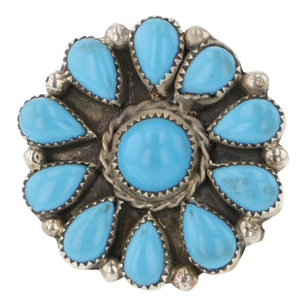 Navajo Kingman Turquoise Cluster Ring: Sterling Silver | Genuine Kingman Turquoise | Navajo Kingman Turquoise Cluster Ring | Navajo Native American Southwest Indian Jewelry | Good (no breaks or damages) | Approximate Weight: 12 Grams | Rin