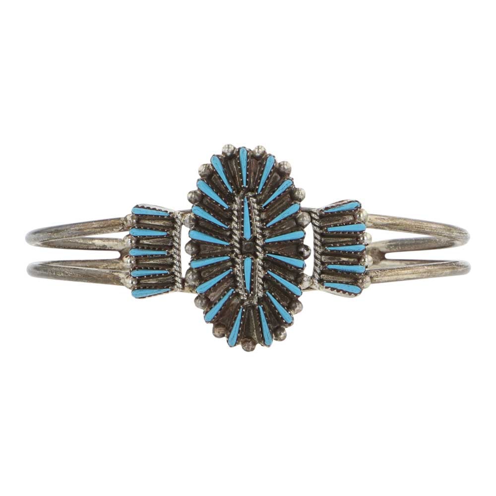 Vintage Zuni Sleeping Beauty Turquoise Needlepoint Bracelet: Sterling Silver | Genuine Sleeping Beauty Turquoise | Vintage Zuni Sleeping Beauty Turquoise Needlepoint Bracelet | Zuni Native American Southwest Indian Jewelry | Good (no breaks or damages) | Approx