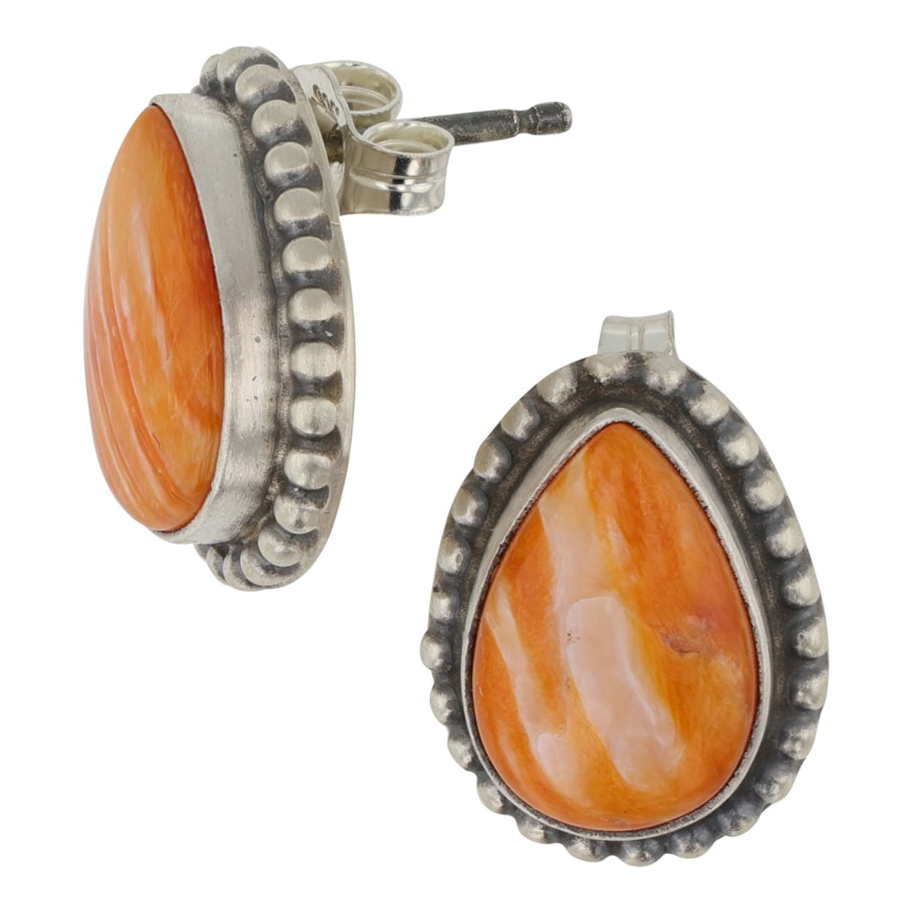 Navajo Spiny Oyster Earrings: Sterling Silver | Genuine Spiny Oyster | Navajo Spiny Oyster Earrings | Navajo Native American Southwest Indian Jewelry | Good (no breaks or damages) | Approximate Weight: 4 Grams | Earrings: .5" x .2