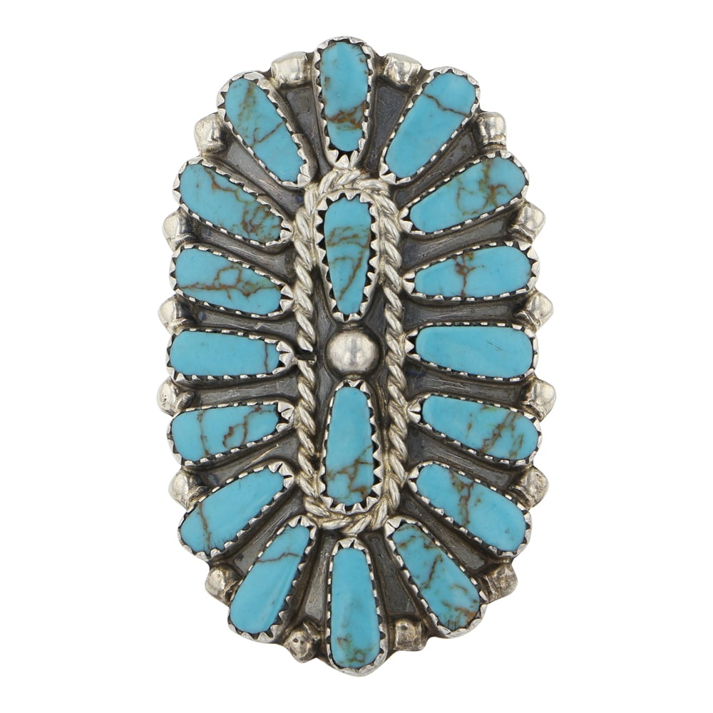 Navajo Cluster Block Ring: Sterling Silver | Block Compressed Stone | Navajo Cluster Block Ring | Navajo Native American Southwest Indian Jewelry | Good (no breaks or damages) | Approximate Weight: 10 Grams | Ring: 7.5 size, 1.